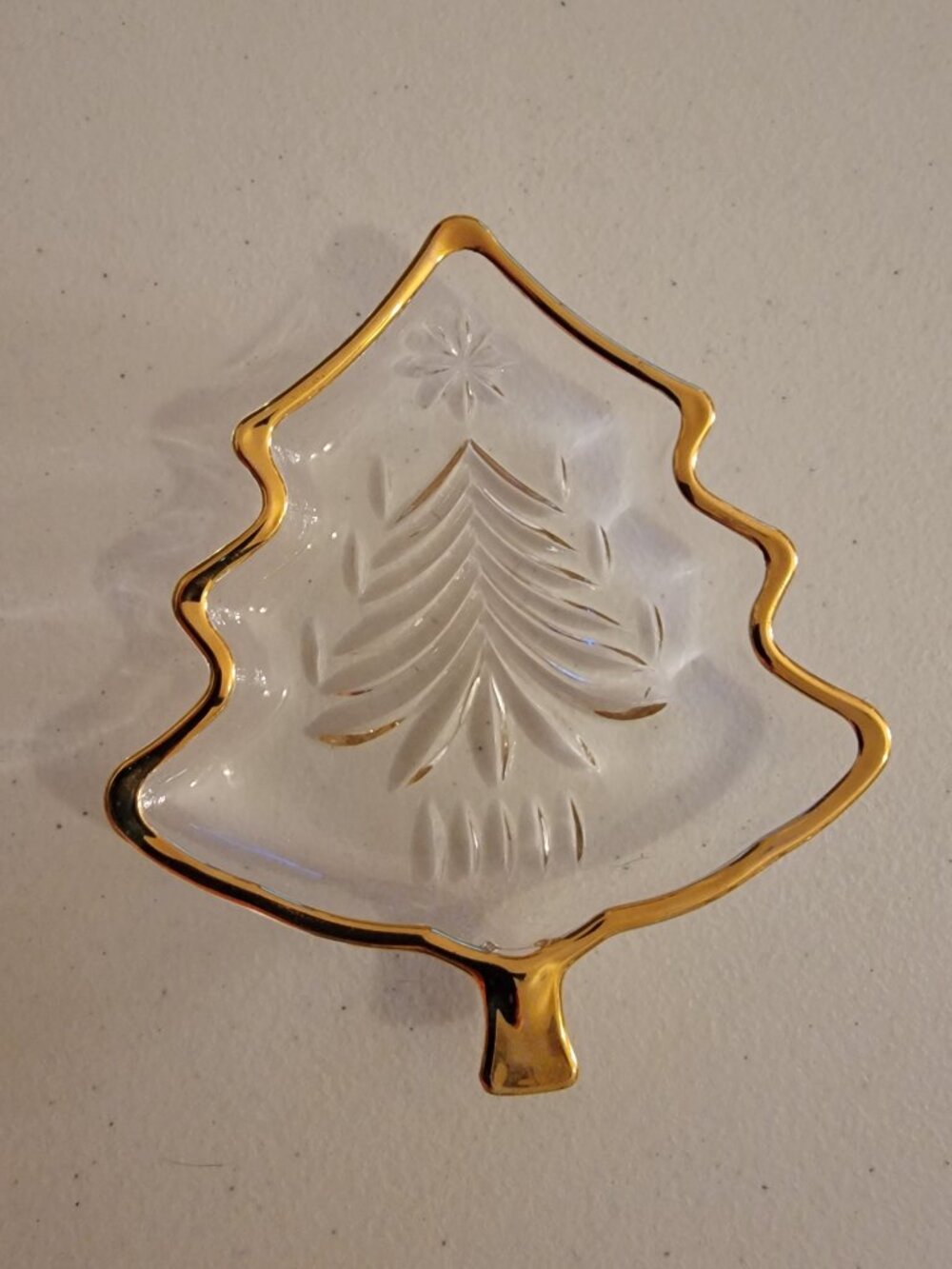 Vintage Mikasa Christmas Tree Candy Dish Gold Trim Frosted Glass Holiday Bowl